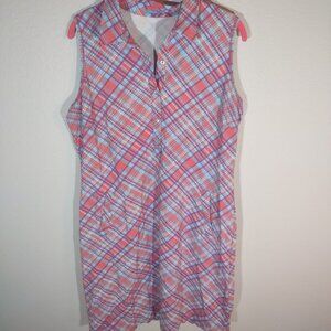 J. Mclaughlin Pink/Blue Plaid Sleeveless Polo Shirt Dress w/Pockets Size XL